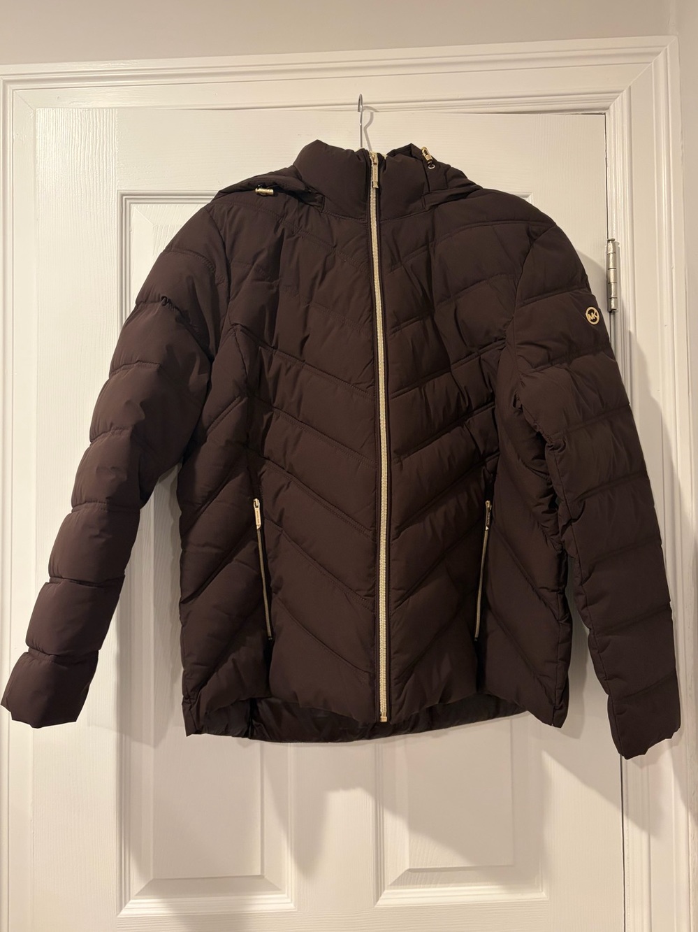 Michael Kors Dark Brown Quilted Hooded Puffer Jacket